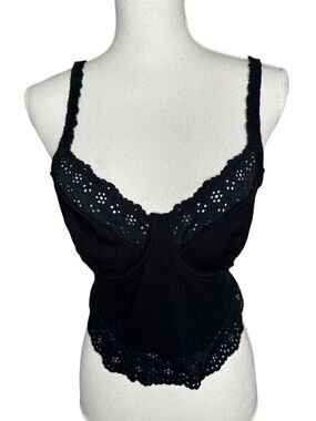 Colsie  Black Side Lace Up Knit Corset Bralette tank Bra Size XL